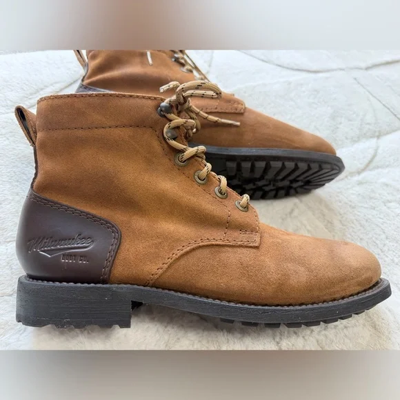 Like New! $265 Milwaukee Boot Co Brown Suede Nubuck Lace-Up Ankle Boots 10 - Picture 2 of 10
